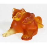 Lalique amber glass lion cubs figure