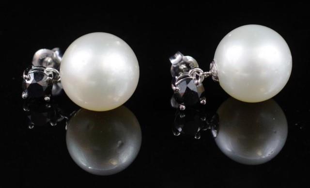 South sea pearl and black diamond earrings