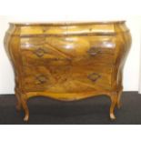 Louis XV style olive wood bombe commode chest