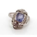 Sapphire, diamond set 18ct gold ring