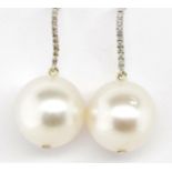 Pair of Broome pearl, gold and diamond earrings