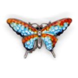 Silver and enamel butterfly brooch