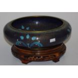 Good Chinese cloisonne bowl & carved wood stand