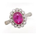 Ruby and diamond set 18ct gold cluster ring,