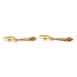 18ct yellow gold and ruby drop earrings