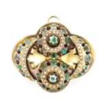 Emerald, pearl set gold mourning brooch