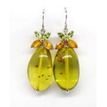 Pair of Baltic amber and white gold drop earrings