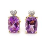 Amethyst and diamond set 9ct yellow gold stud