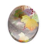 Japanese hand painted shell pendant / brooch