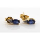 14ct yellow gold studs with sapphire and diamonds