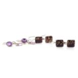 Two pairs of gemstone set silver earrings