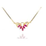 Ruby and diamond set 18ct yellow gold necklace
