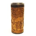 Chinese carved bamboo wood canister