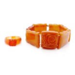 Amber panelled bracelet and carnelian ring