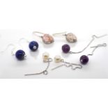 Four sterling silver and gemstone earrings