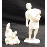 Two various vintage Japanese carved ivory figures