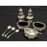 Eight piece Edward VII sterling condiment set