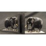 Pair ebony elephant bookends