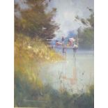 Robert Hagan, (1947-.) "Fishing from wharf"