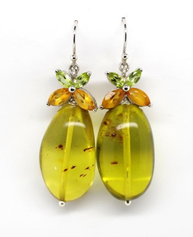 Pair of Baltic amber and white gold drop earrings