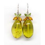 Pair of Baltic amber and white gold drop earrings