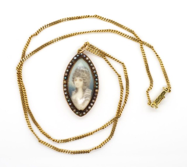 Antique portrait miniature pendant on a gold chain