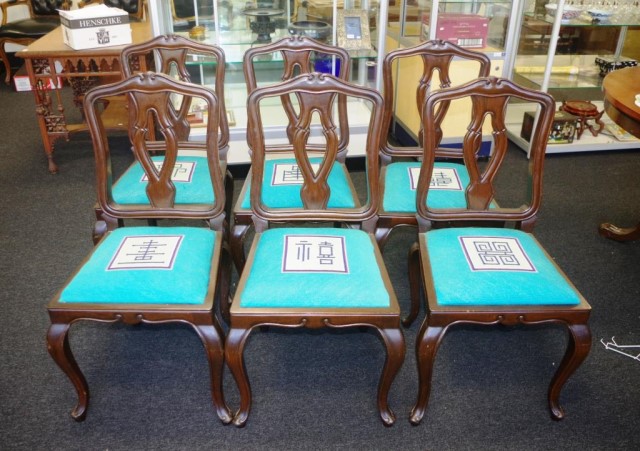 Good set six Chinese carved wood dining chairs - Image 10 of 10