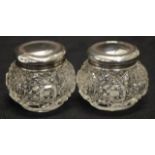 Pair George V sterling silver & crystal rouge pots