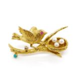 18ct yellow gold and multi gemstone set brooch