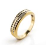 Double row set diamond and 9ct yellow gold ring