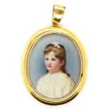 Antique gold portrait miniature pendant