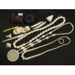 Qty vintage ivory necklaces & small souvenirs