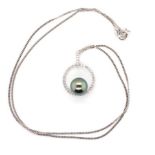 Tahitian pearl and diamond set pendant and chain