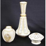 Three Royal Worcester pierced gilt ceramic pieces