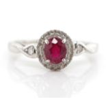 Ruby & diamond set sterling silver ring