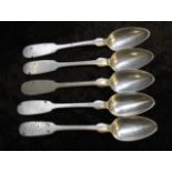 Five antique continental silver teaspoons