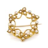 Victorian yellow gold and seed pearl brooch