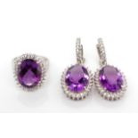 Amethyst set sterling silver earring and ring set