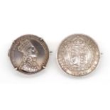 Two coin set brooches