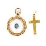 18ct Gold cross and open locket gilt pendant