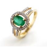 Emerald and diamond set 14ct yellow gold ring