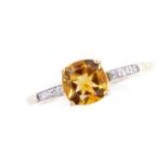 Citrine and diamond set 14ct yellow gold ring