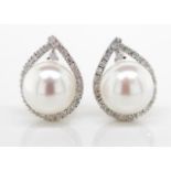 Pearl and diamond set 14ct white gold earrings