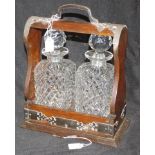 Vintage oak dual crystal decanter tantalus