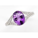 Amethyst, diamond and 9ct white gold ring