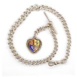 Victorian silver fob chain and enamel medal