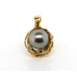 18ct yellow gold, pearl and diamond pendant