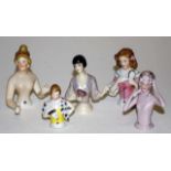 Collection five various ceramic half dolls