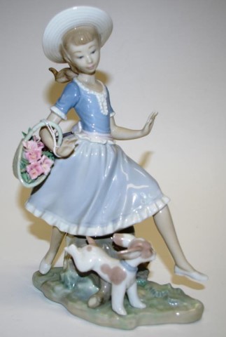 Lladro Dancing Girl and Dog figure