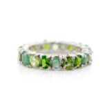 Emerald, peridot and tsavorite set silver ring